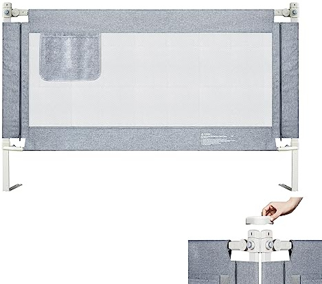 UISEBRT Sponda Da Letto Pieghevole Barriera Letto per bambini, Sollevamento Verticale, Sponda letto anti caduta con rete ariosa, 150cm