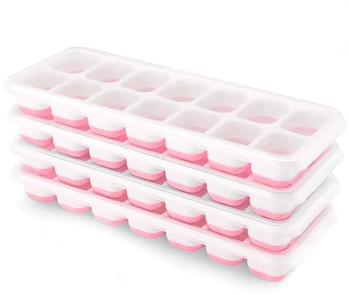 Airabc Isbitsform, 4-pack isbitsform med lock, isbitsform silikon platsbesparande och stapelbar isbricka kub, LFGB-certifierad och BPA-fri fyrkantig isbitar, lätt att ta bort