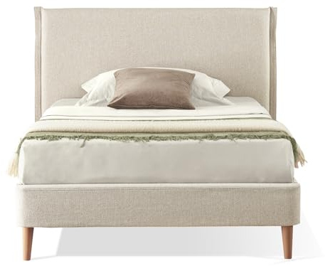 EVERGREENWEB Letto Piazza e Mezzo in doghe in legno con Testata e rivestimento in tessuto Beige | facile da montare |Adatto per materasso cm 120x200 | Letto di Design |Mod. Parigi