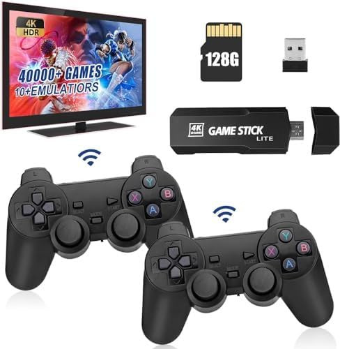 Console De Jeux Retro,Console Portable sans Fil, BâTon De Jeu RéTro Sortie Hdmi 4K Fil IntéGréE à Plus De 20 000 Jeux,Jeu Nostalgia Stick, Clé De Jeu VidéO Plug and Play(64G) (VFGHHBV)