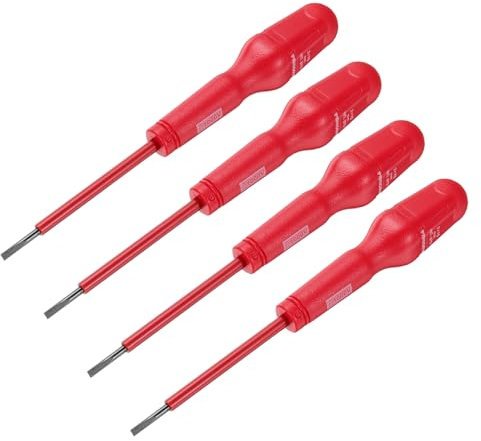 QUARKZMAN 4pcs 1000v Destornillador Eléctrico Aislado Magnético Ranurado 3mm x 75mm CR-V Electricistas Destornilladores de Cabeza Plana, Rojo