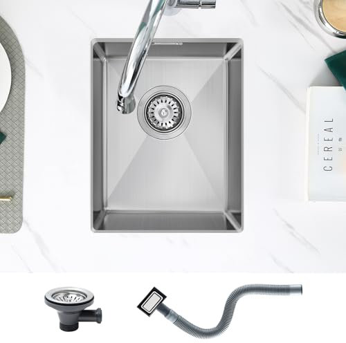 KEOKBON 35 x 40 x 19 cm Small Kitchen Sink, Stainless Steel Undermount Sink Rectangular for Bar,Pub, Caravan,with Overflow Hole, Kitchen Essential, Nano Silver Process