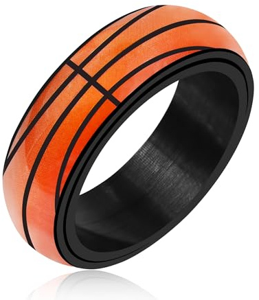 Uloveido Anillo giratorio giratorio de acero de titanio para aliviar el estrés y la ansiedad, para entusiastas de los deportes, baloncesto, fútbol americano, fútbol, béisbol, 8 mm, Metal, Sin piedras