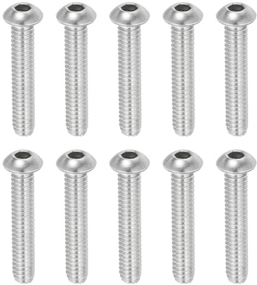 PATIKIL 1/4-20x1-3/8 Tornillos de Cabeza Redonda con Casquillo, 10 Piezas de Acero Inoxidable 304 18-8 Tornillos de Cabeza con Casquillo Allen Hexagonal Rosca Completa Rosca Fina UNC