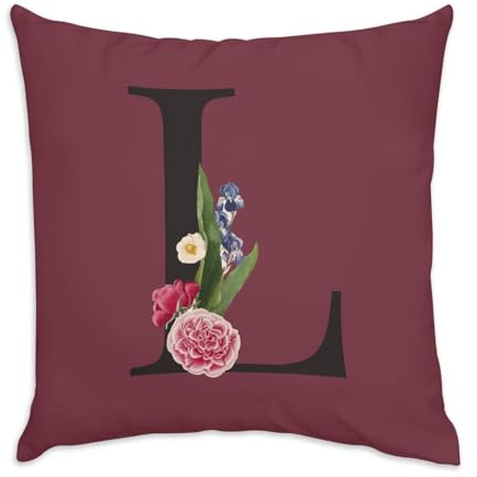 Léa Louna Lara - Cuscino in velluto rosso, con lettera dell'alfabeto, nome fiori, 40 x 40 cm, in velluto, con federa e cuscino inclusi
