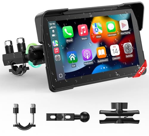 LAMTTO 7 Motorrad CarPlay & Android Auto Bildschirm, IP67 Ganzkörper Wasserdicht GPS Navigation für Motorrad, Bluetooth Siri/G00gle Assistente