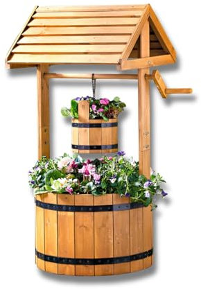 3 Pagen® Pflanztopf Wunschbrunnen Tannenholz, Wunschbrunnen Pflanzkübel, Ziehbrunnen Pflanzenständer, 83 x 49 x 37,5 cm, Dekobrunnen für Garten, Gartenbrunnen Blumenkübel Blumentopf Blumenkasten