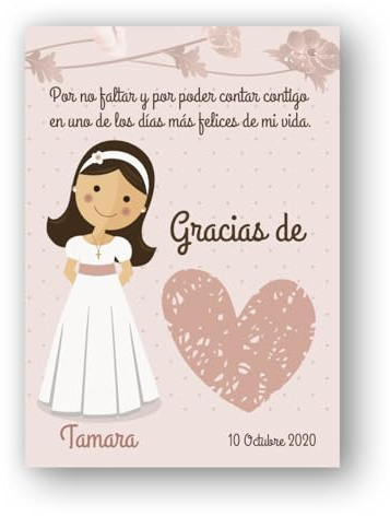 Genérico Tarjetas de Agradecimiento para Comunión, detalle para invitados. Tarjetas de agradecimiento para invitados, tarjeta de agradecimiento niña de comunion.