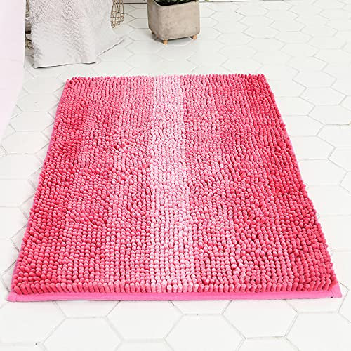 Chenille badrumsmatta, halkskyddande extra mjuka och absorberande lurviga mattor, tvättbara badrumsmattor och mattor for dusch, plyschmattor for badkar, golvmattor for duschbadrum/469(Gpink)