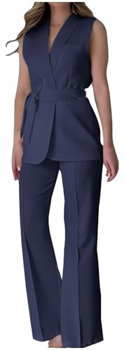 NUSGEAR Traje de 2 Piezas Mujer Moda Blazer sin manga y Pantalones largo verano Otoño Chalecos Slim Fit Elegante Negocios Oficina Fiesta Cena Casual color sólido Traje Chaqueta Basic Conjunto 2025
