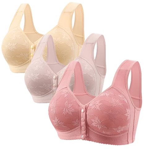 Women's Wireless Bras Support and Lift 3 Pack Comfort Padded Push Up T Shirt Bra for Everyday Breathable Fashion Deep Cup Bralette Vest Tops Yoga Running Jogging Gym Fitness Large Breasts Non Wired L