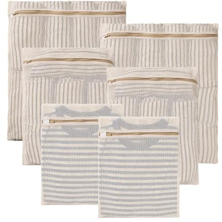 HEAVYWOOD 6-Piece Cotton Mesh Landry Bag Organic Wash Bag for Washing Machine Lingerie Bags for Washing Delicates with Sturdy Anti-Rust Zipper Clothes Washing Bag (6Bags)