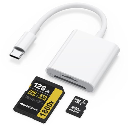 Wanme Lecteur de Carte Mémoire SD 2.0, Lecteur de Carte 3 en 1 USB-C vers SD Micro SD MS CF, Adaptateur pour iPad, iPhone 15, MacBook Pro/Air, Chromebook Samsung Galaxy S20/S21 (Blanc-2en1)