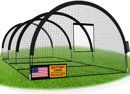 ZivPlay Baseball Batting Cage Net Batting Cages for Backyard Portable Pop Up Cage for Baseball and Softball 30ftx12ftx8ft with Pitching Machine Hole and Detachable Door