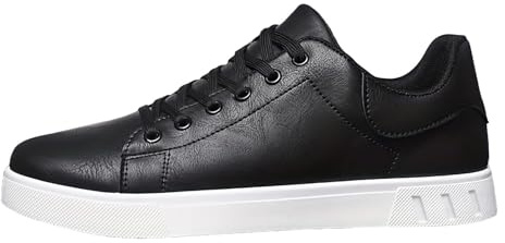 Zapatillas deportivas de negocios para hombre, zapatillas de deporte de piel, suela plana, zapatillas de correr anchas, monocolor, antideslizantes, para fitness, cómodas, Negro , 47 EU