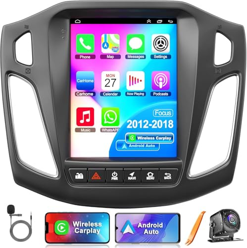 4G+64G 8-core Car Radio for Ford Focus 2012-2018, 10.4 Inch IPS Touch Screen Car Stereo with Wireless Carplay/Android Auto,GPS, WiFi, Bluetooth, Support Backup Camera, SWC, DSP, Android 13