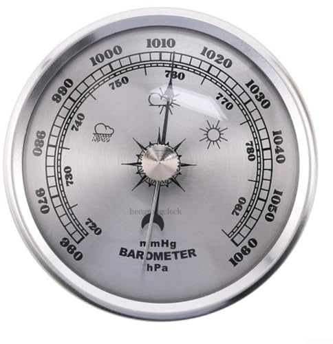 Orologio barometro con struttura in metallo, con manometro, per previsioni meteorologiche interne, design meccanico, diametro 70 mm, per decorazione di casa o ufficio (argento)