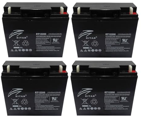Ritar RT12200 12V 20Ah Sealed Lead Acid AGM Batteries, 4-Pack, Valve Regulated with F3 Upright Terminals for APC RBC 55 and 11