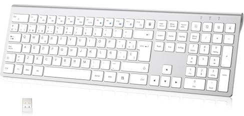 cimetech Teclado Inalámbrico Recargable, QWERTY Español Layout, 2.4G EasyTyping Teclado de diseño ergonómico, Ultrafino para Ordenador/PC/portátil/Windows 10/8/7(Plata)
