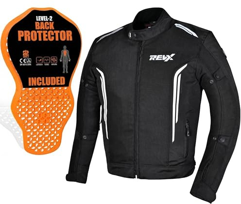 REVX Veste de moto d'été pour homme avec protections CE, ultra ventilée, veste d'été légère avec protection dorsale, Noir , L