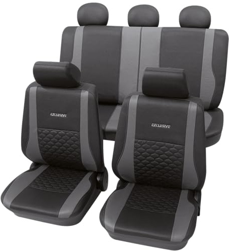 PETEX Auto Sitzbezüge Universal Komplett Set 17-teilig - Exclusive grau, Eco Class mit SAB 1 Vario Plus