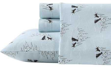 Eddie Bauer - Flannel Sheets Full Size, Anti-Pilling & Wrinkle Resistant Cotton, Touchably Soft for All-Season Comfort - Bed Sheets with Matching Pillowcases & Fitted Sheet (Dog Friends Blue)
