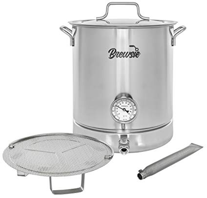 BREWSIE Stainless Steel Home Brew Kettle w/Dual Filtration. Equip with False Bottom Thermometer and Ball Valve for Brewing (10 Gal/ 40 Quart)…
