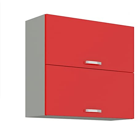 Küchen Hängeschrank 80 Glanz Rot Grau Küchenzeile Küchenblock Küche Rose Bianca