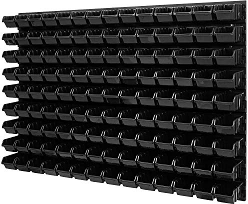 Wandregal Stapelboxen - 1152 x 780 mm - 126 tlg. Boxen Lagersystem Werkzeuglochwand Schüttenregal (Schwarz)