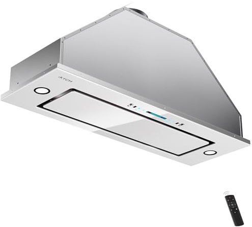 IKTCH New 30 Range Hood Insert, 900 CFM Ducted/Ductless Range Hood with 4 Speed Fan, White Stainless Steel & Tempered Glass Range Hood 30 inch with Gesture Sensing&Touch Control Making life Smarter