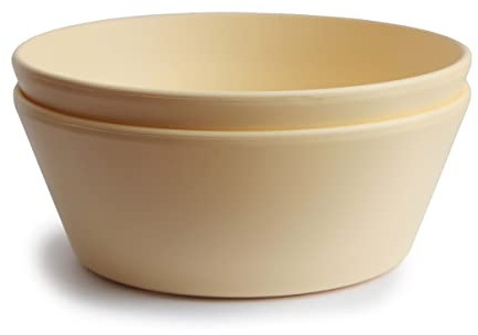 Mushie Dinnerware Bowls for Kids | Tableware Set of 2 Reusable BPA Free Bowls | Dishwasher & Microwave Safe | Made in Denmark | Round (Pale Daffodil)