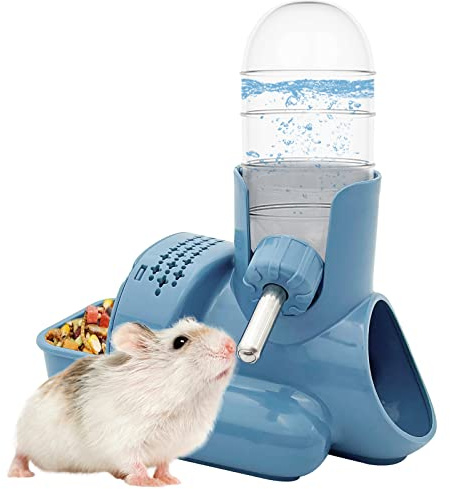 VANNON 3 in 1 Hamster Water Bottle No Drip Small Animal Water Bottle Automatic Bottle Dispenser with Food Container Base Hut and Hideout Base 4oz/120ml,Leekproof, BPA Free