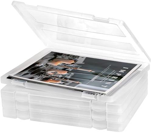 Hiceeden 4 Pack Plastic File Project Case for 8.5x11 Letter Paper, Clear Document Storage Boxes Container, Flat Paper Holder Organizer for Magazine, Photo, Scrapbook, Office School Supplies