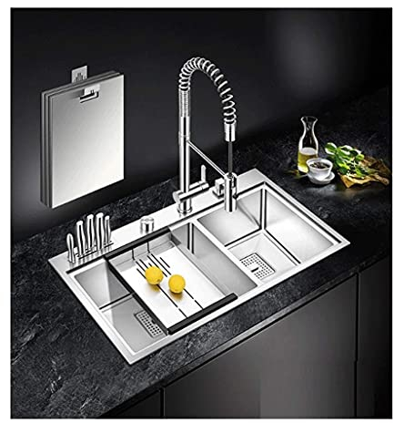 WIQUYBML MKXF Einbauwaschbecken aus Edelstahl, unsichtbar unter der Spüle, Edelstahl unter der Spüle, 2 Schüsseln, Exquisite Küche unter der Spüle