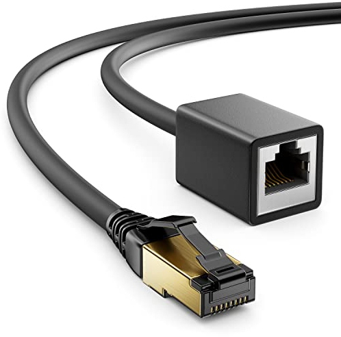 deleyCON 7,5m CAT8.1 Câble Extension RJ45 - Câble Réseau 40 GBit/s 2000 MHz S/FTP Cuivre PiMF - pour Ethernet LAN Gaming Streaming - Noir
