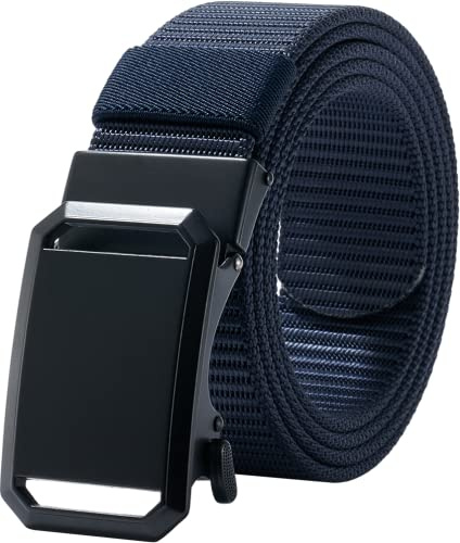LionVII Ceinture pour homme avec Boucle à Cliquet Automatique -Tissu respirant – Pour le travail, le sport de plein air, la randonnée [130 cm L x 3,8 cm W]