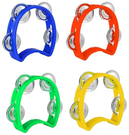 Wekuw 4 Stücke Half Moon Hand Tambourine Metal Half Moon Tambourine Tambourine Half Moon Tambourine Hand Tamburine für Erwachsene Geeignet für Frühkindliche Bildung, Schulaufführungen, Musikkurse