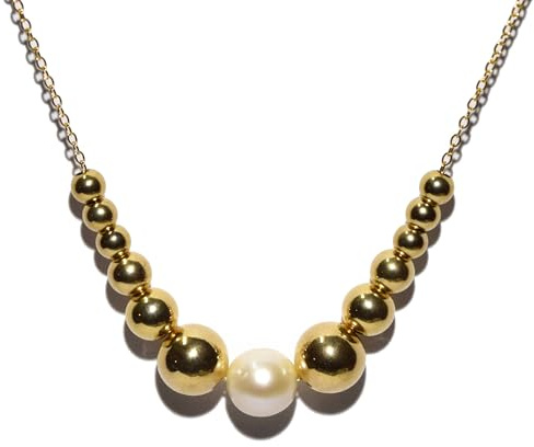 14K Yellow Gold Filled Add A Bead 22.0 inch Necklace Chain w/Semi-Precious 8mm White Pearl Bead and 12 Decending 14k YGF Beads