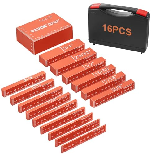 VEVOR Router Table Setup Bars, 14 pcs, Precision Aluminum Setup Blocks Height Gauge Set, with Laser Engraved Size Markings Storage Case, Measuring Depth Height Angle, for Router Table Saw Accessories