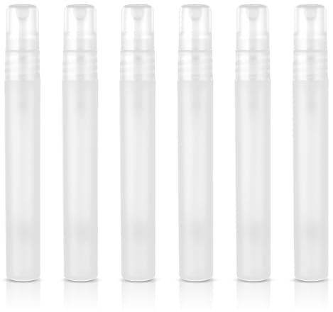 Amaxiu Mini botellas de spray portátiles, botella de perfume recargable, tamaño de viaje, pequeño recipiente de muestra vacío, atomizador esmerilado de plástico para agua, perfume, cabello, 6