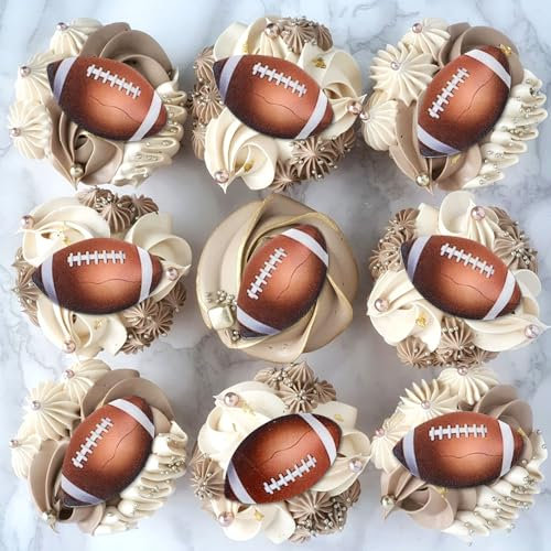 Blumomon 40Pcs Edible Sports Cupcake Toppers - Rugby, Boy & Girl Themed Decorations for Birthday, Baby Shower & Party