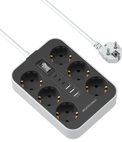 Mehrfachsteckdose 6-Fach mit 6 USB(3 USB-C), Steckdosenleiste Wandmontage