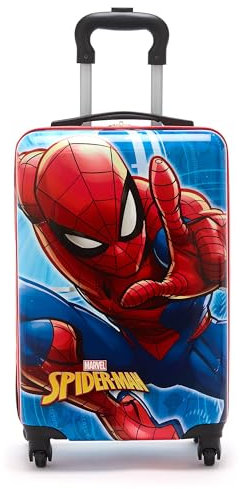 Disney Store Official Spider-Man Suitcase, 31x21x53cm, Blue and Red Luggage for Kids, with Telescopic Handle, Multi-Directional Wheels & Interior Pocket