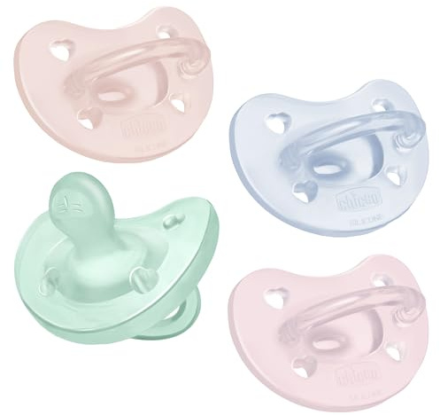 Chicco PhysioForma Silicone Orthodontic Pacifier, 0-6m | 100% Soft Silicone | Supports Breathing & Oral Development | Satin-Textured Nipple | Includes Sterilizing Case | BPA Free | Multipack, 4pk