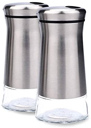 Plawee Set di Spargisale e in Acciaio con Base in Vetro Spargisale e Spargipepe Bottiglia di Condimento in Vetro con Fori Regolabili