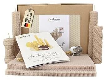 Wachsmann Set de manualidades para hacer velas de cera de abejas - Set de inicio para 10 velas en muchos colores - 100% cera de abejas pura de Alemania, incluye 10 mechas de cáñamo y guía ilustrada