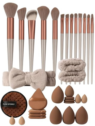 Makeup Pinselset 33-teilig, Schminkpinsel Set Make Up Pinsel mit Tasche, Professionelles Makeup Brush Set für präzise Anwendung, Beige