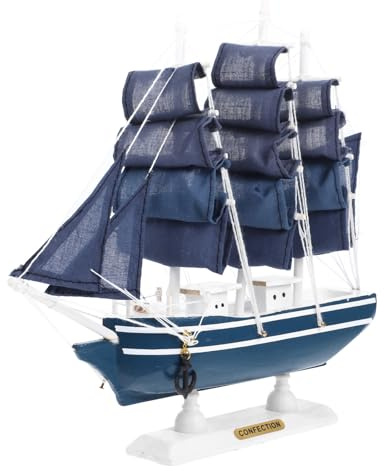 Housoutil Maqueta de Barco de Madera Vintage 24 CM Adorno Náutico para Decoración de Hogar Oficina y Salón Modelo Tela No Tejida y Accesorios Aleatorios Decoración Marítima Elegante