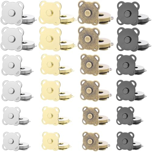 EJRUP 24 Sets Bouton Pression Aimanté 10/14/18mm Fermoir Magnetique,Fermoir Magnétique Sac,Bouton Magnétique, Pour Bricolage, Couture, Artisanat, Sacs à Main,4 Couleurs