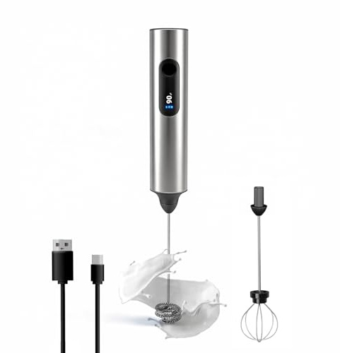 Espumador de leche portátil,batidora eléctrica recargable tipo C con 2 varillas